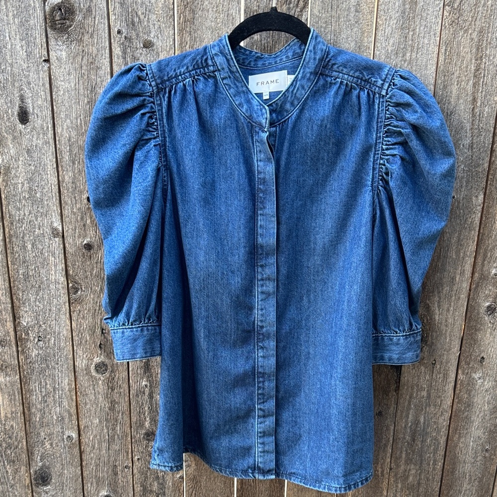Frame Denim Blue Chambray Top
